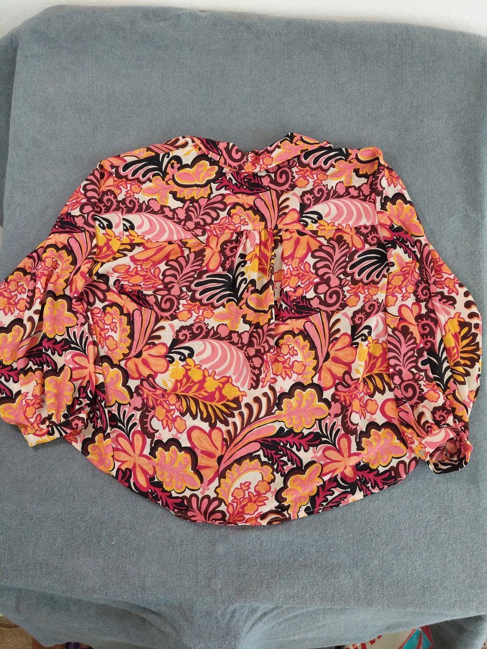 Alex & Lili Paisley Floral Button Down Shirt XL Pink Orange Long Sleeve festival - Picture 7 of 9
